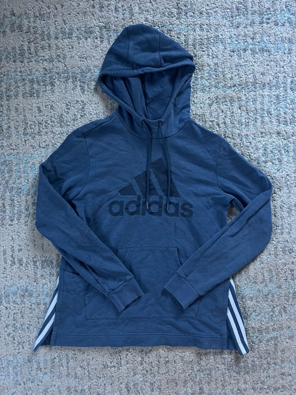adidas Dark Blue Logo Pullover Hoodie with Side Stripes